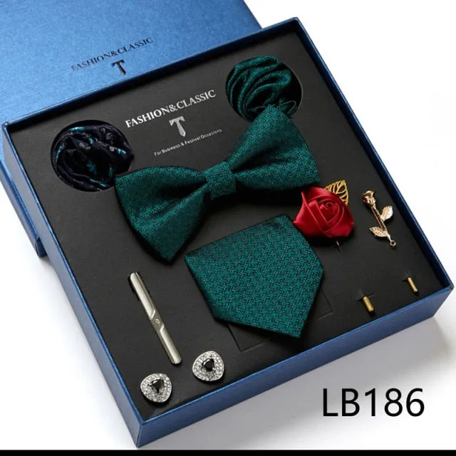 Necktie set for Men Silk Butterfly Tie Hanky Cufflinks Cufflinks Tie Clips and Lapel Pin Sets