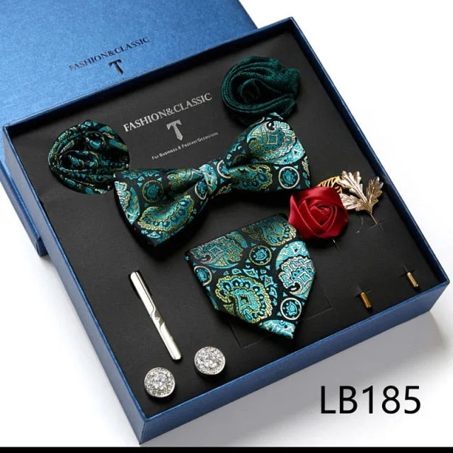 Necktie set for Men Silk Butterfly Tie Hanky Cufflinks Cufflinks Tie Clips and Lapel Pin Sets