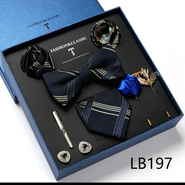 Necktie set for Men Silk Butterfly Tie Hanky Cufflinks Cufflinks Tie Clips and Lapel Pin Sets