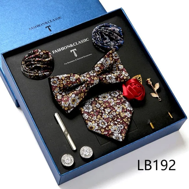 Necktie set for Men Silk Butterfly Tie Hanky Cufflinks Cufflinks Tie Clips and Lapel Pin Sets