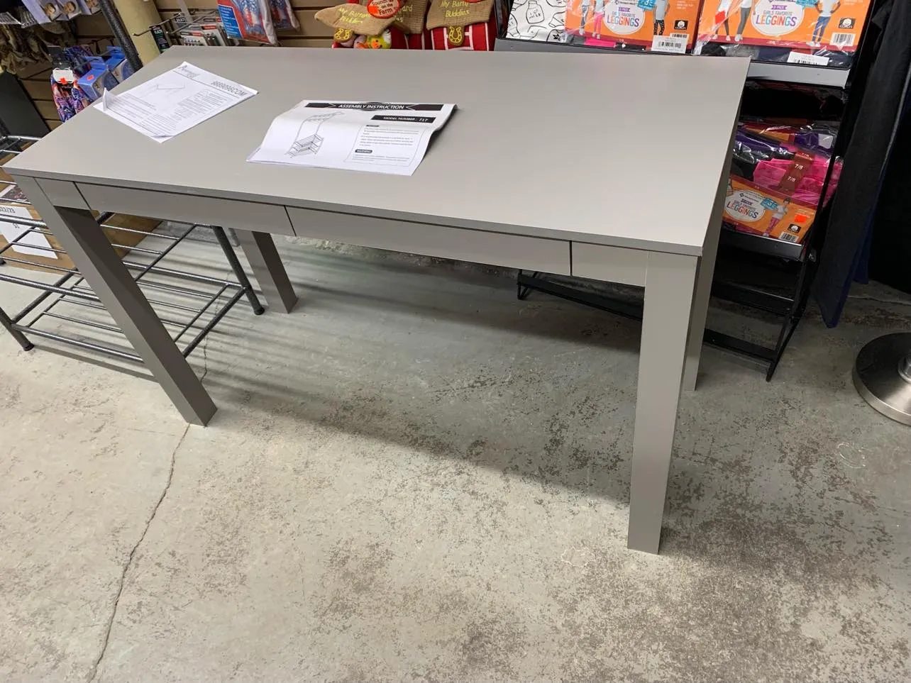 New assembled Ameriwood Home Large Parsons Desk with 2 Drawers, Grey, has some minor cosmetic damage from transport shown in pics!