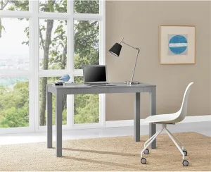 New assembled Ameriwood Home Large Parsons Desk with 2 Drawers, Grey, has some minor cosmetic damage from transport shown in pics!