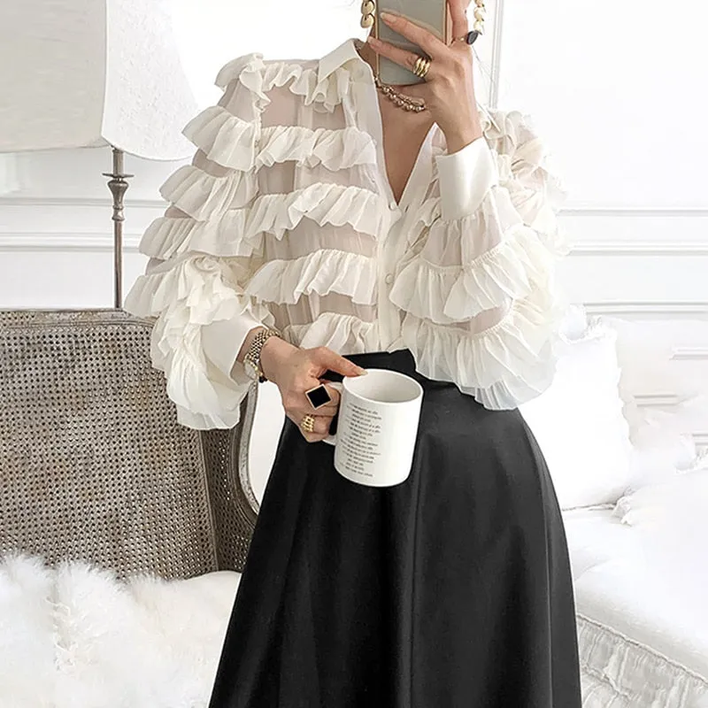 New Spring Korean Ruffles Blouse Women