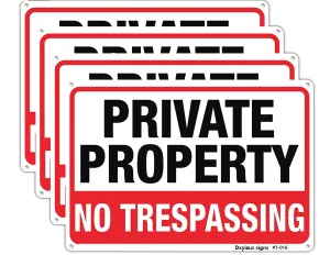 No Trespassing Signs Large Private Property Metal 10x14 Inch Rust Free Aluminum,UV Ink Printing,Durable/Weatherproof Up to 7 Years Outdoor for Home (4-Pack)