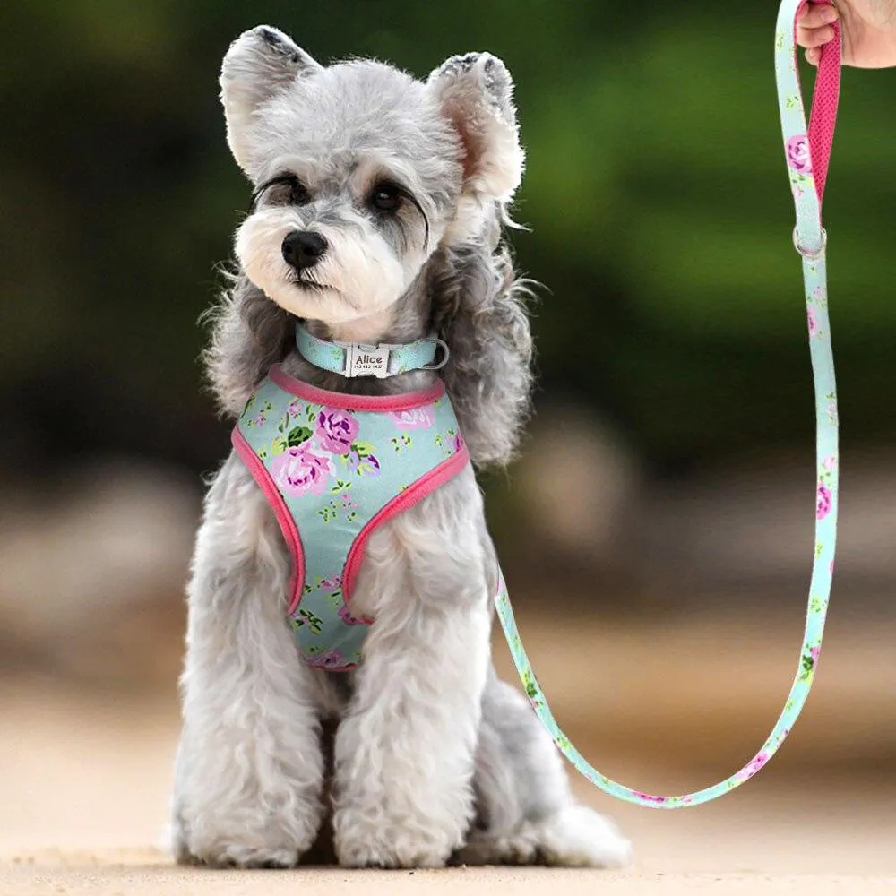 Nylon Printed Dog Collar Leash Harness Set: Personalized