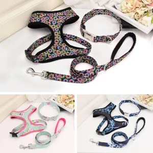 Nylon Printed Dog Collar Leash Harness Set: Personalized