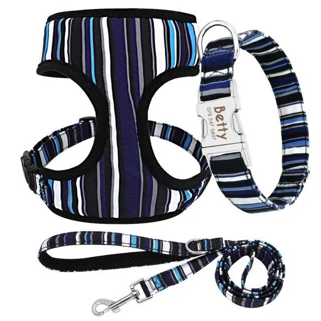 Nylon Printed Dog Collar Leash Harness Set: Personalized