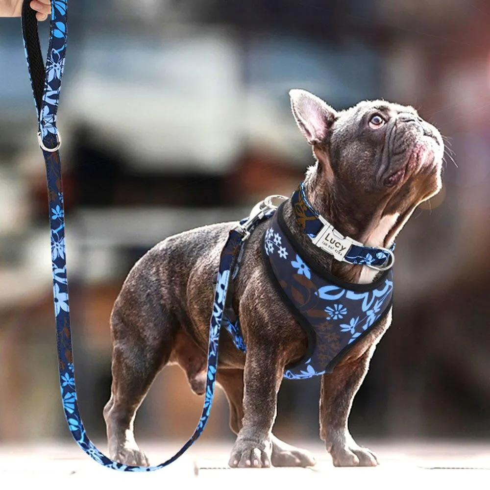 Nylon Printed Dog Collar Leash Harness Set: Personalized