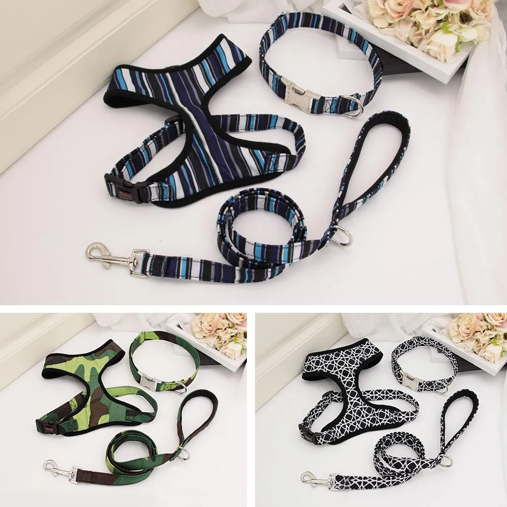 Nylon Printed Dog Collar Leash Harness Set: Personalized