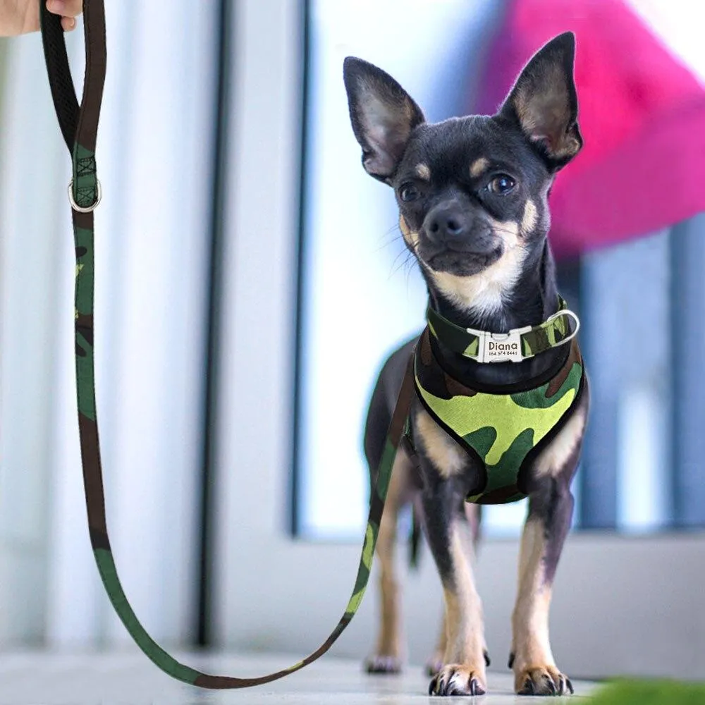 Nylon Printed Dog Collar Leash Harness Set: Personalized