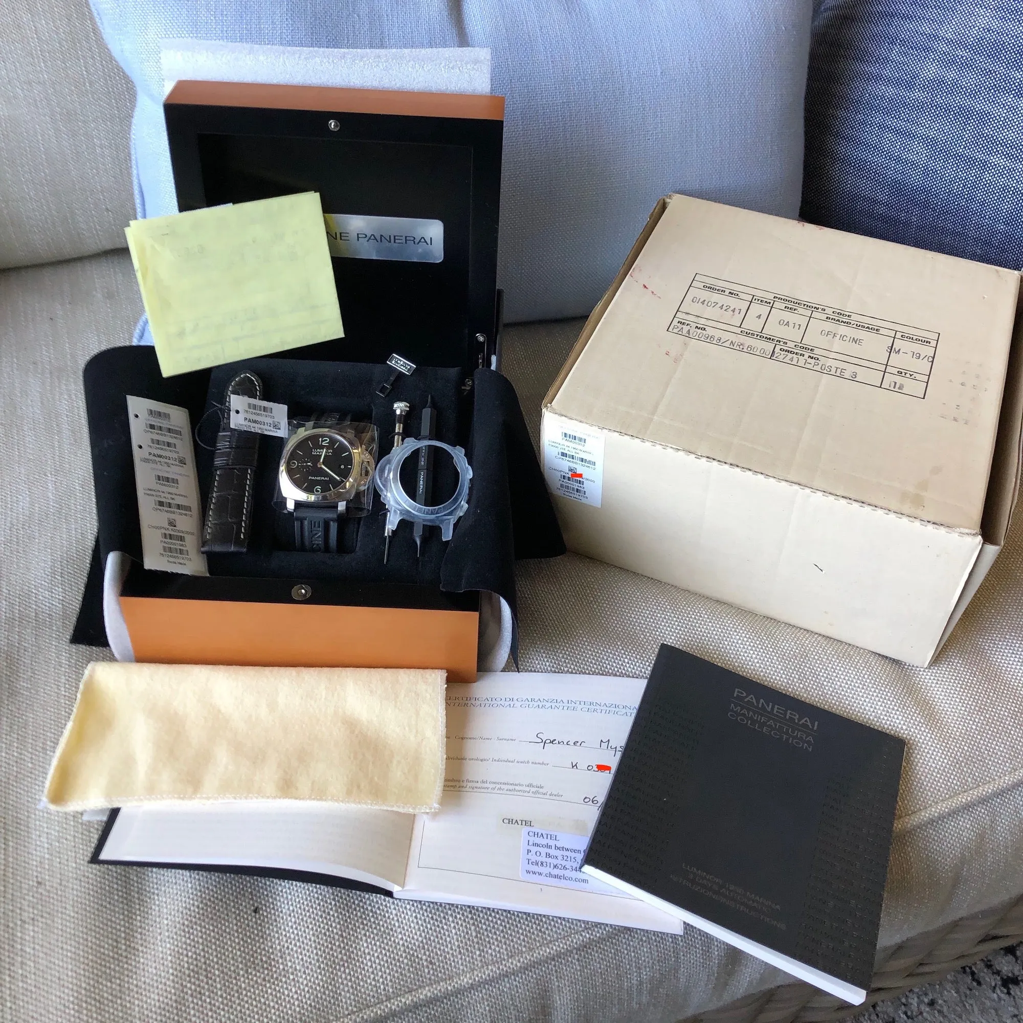 Panerai Luminor Marina PAM 312 Automatic Stainless Steel 44mm Wristwatch Box Papers