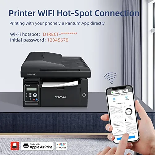 Pantum M6552NW All in One Laser Printer Scanner Copier Wireless Monochrome Black and White Printer Home Office - Print Copy Scan, Speed Up to 23 ppm, 50-Sheet ADF, 150 Large Paper Capacity