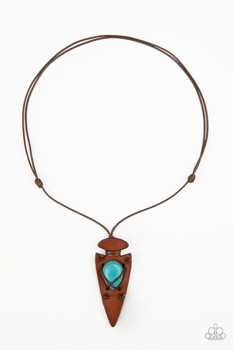 Paparazzi "Hold Your Arrowhead up High" Leather Blue Crackle Turquoise Necklace Set