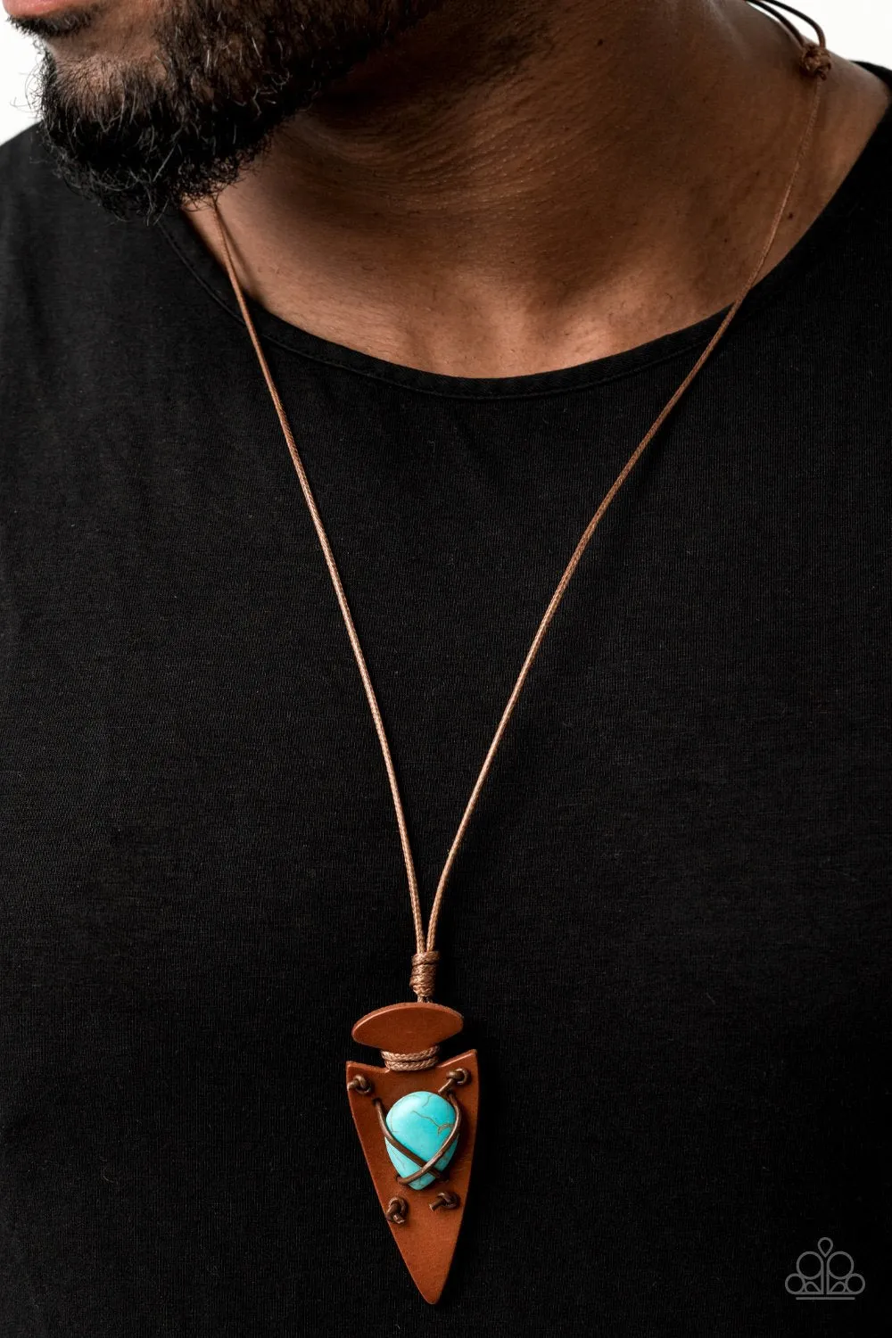 Paparazzi "Hold Your Arrowhead up High" Leather Blue Crackle Turquoise Necklace Set