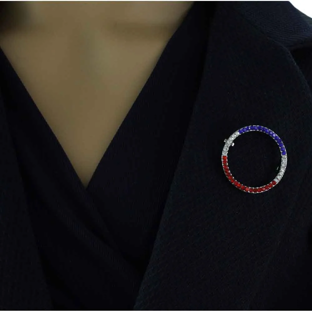 Patriotic Infinity Circle Brooch Pin and Earring Boxed Set- PRF727PBS