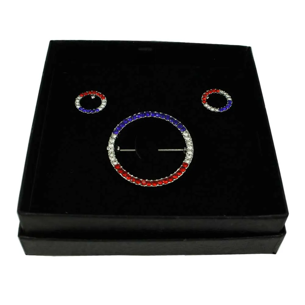 Patriotic Infinity Circle Brooch Pin and Earring Boxed Set- PRF727PBS