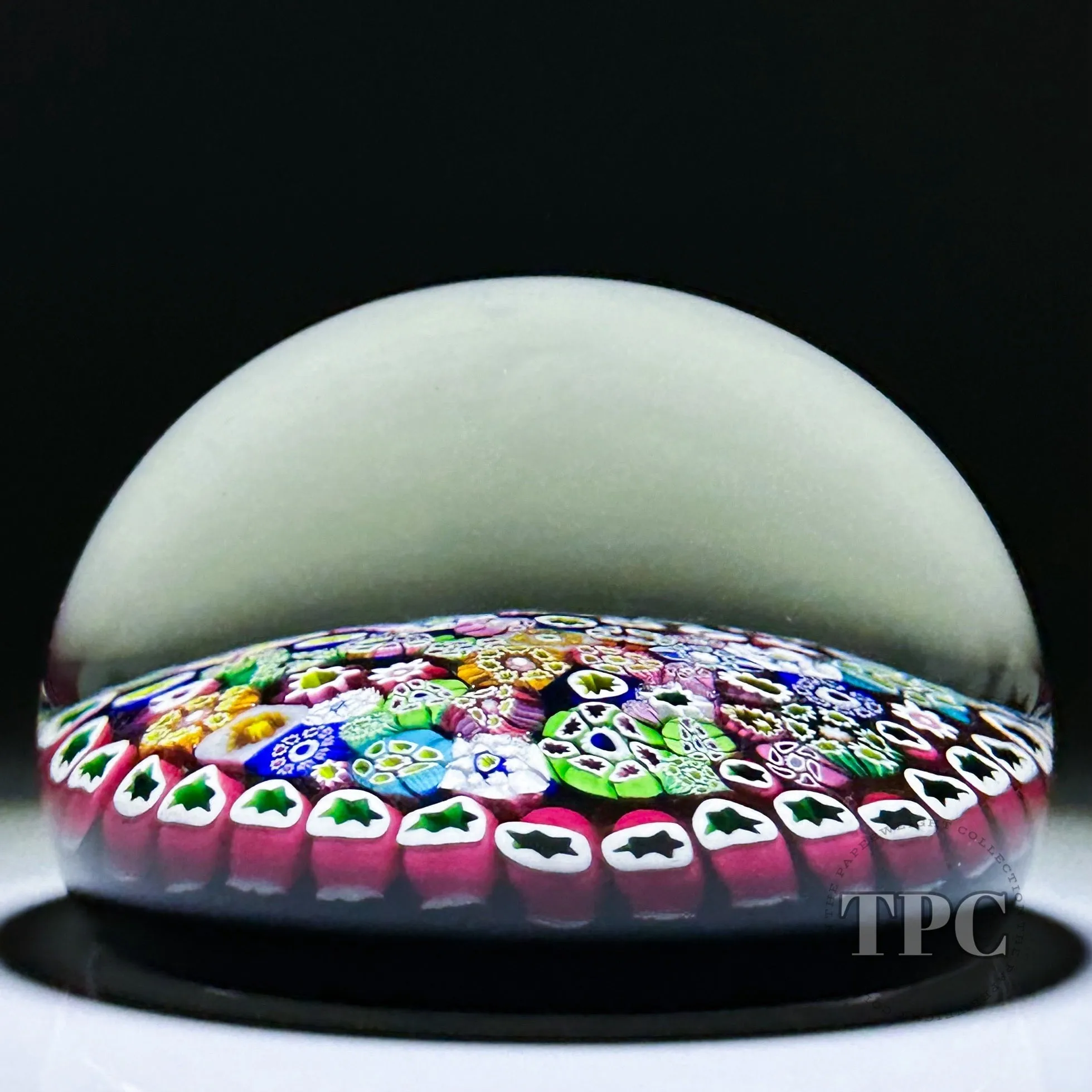 Paul Ysart Glass Art Paperweight Complex Closepack Millefiori on Blue Ground