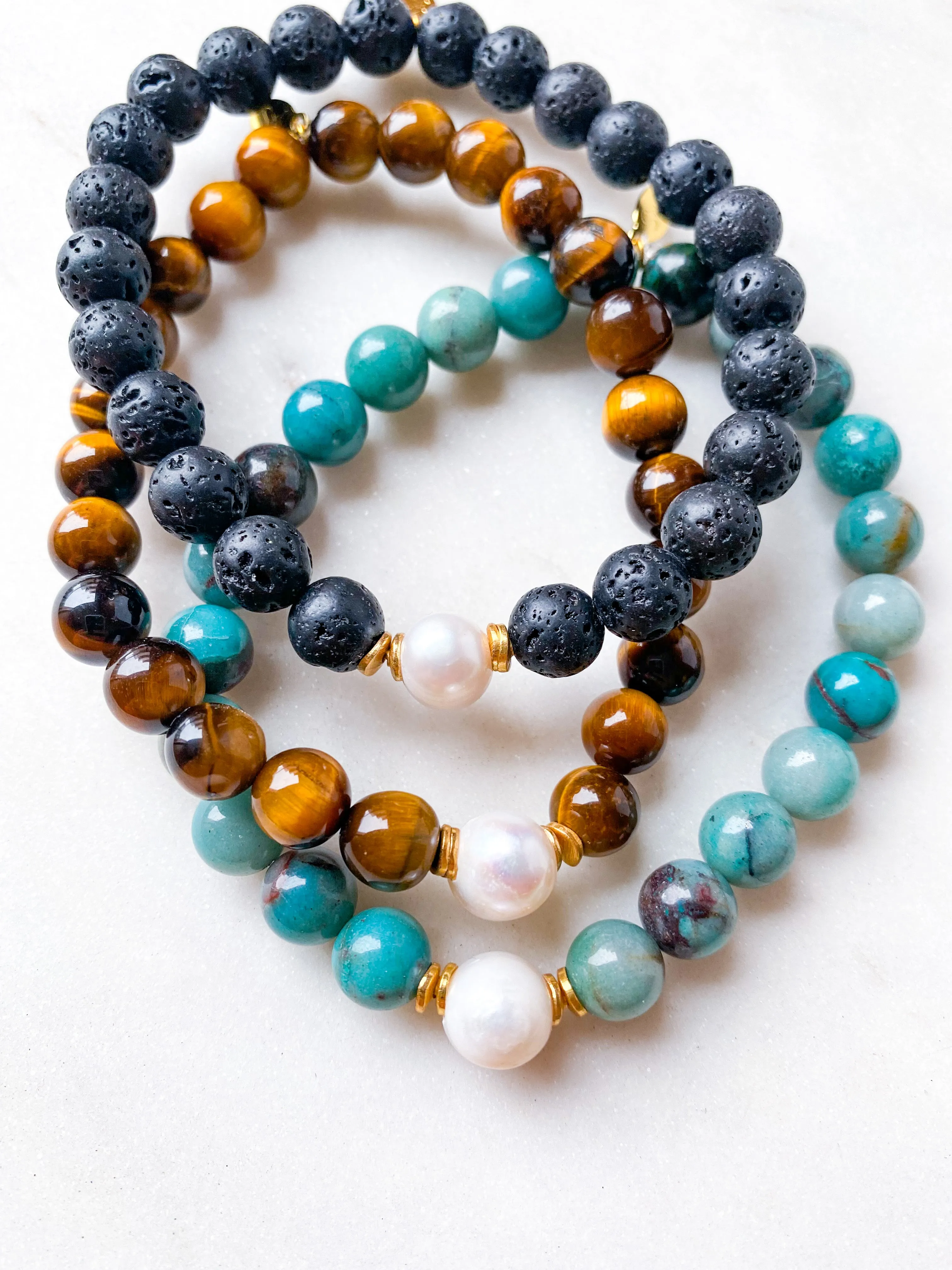 Pearl & Tiger’s Eye Bracelet ~ Homme