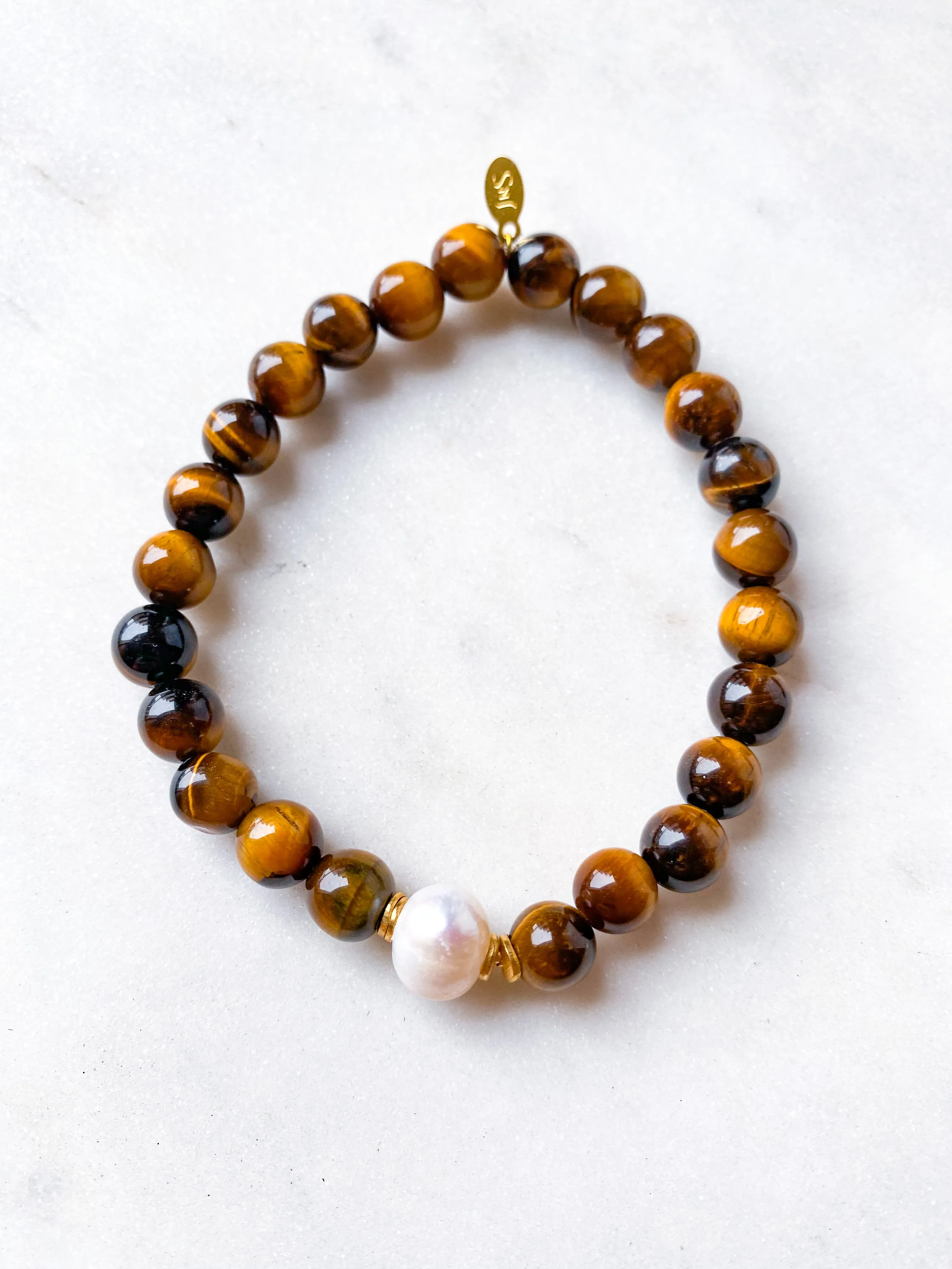 Pearl & Tiger’s Eye Bracelet ~ Homme