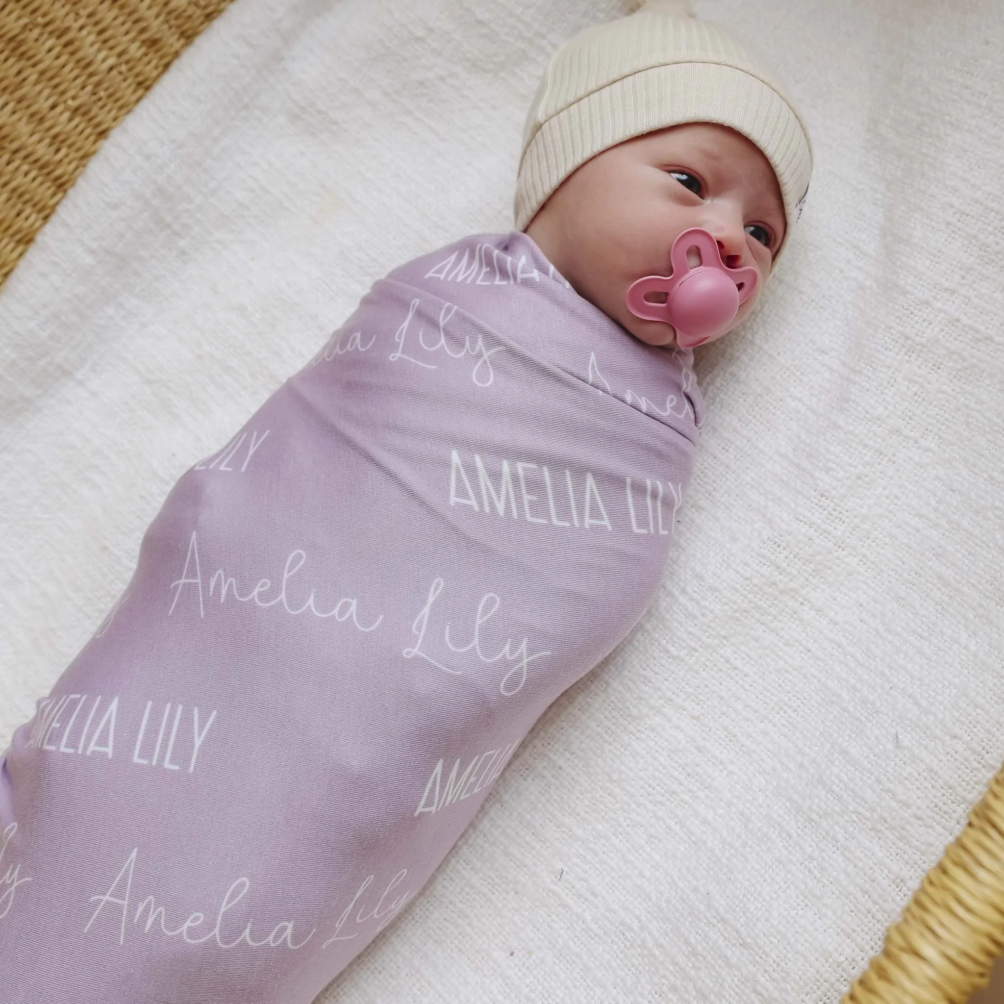 Personalized Baby Name Swaddle Blanket - Mulberry