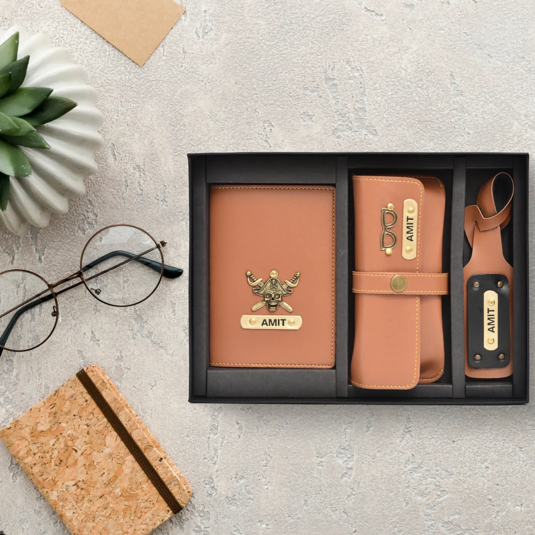 Personalized Frequent Traveller Combo (3 pcs) - Tan