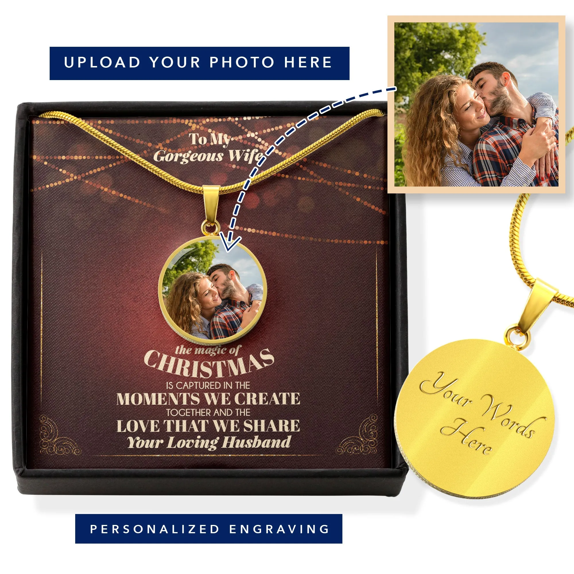 Personalized Photo To My Wife The Magic Of Christmas Luxury Circle Necklace