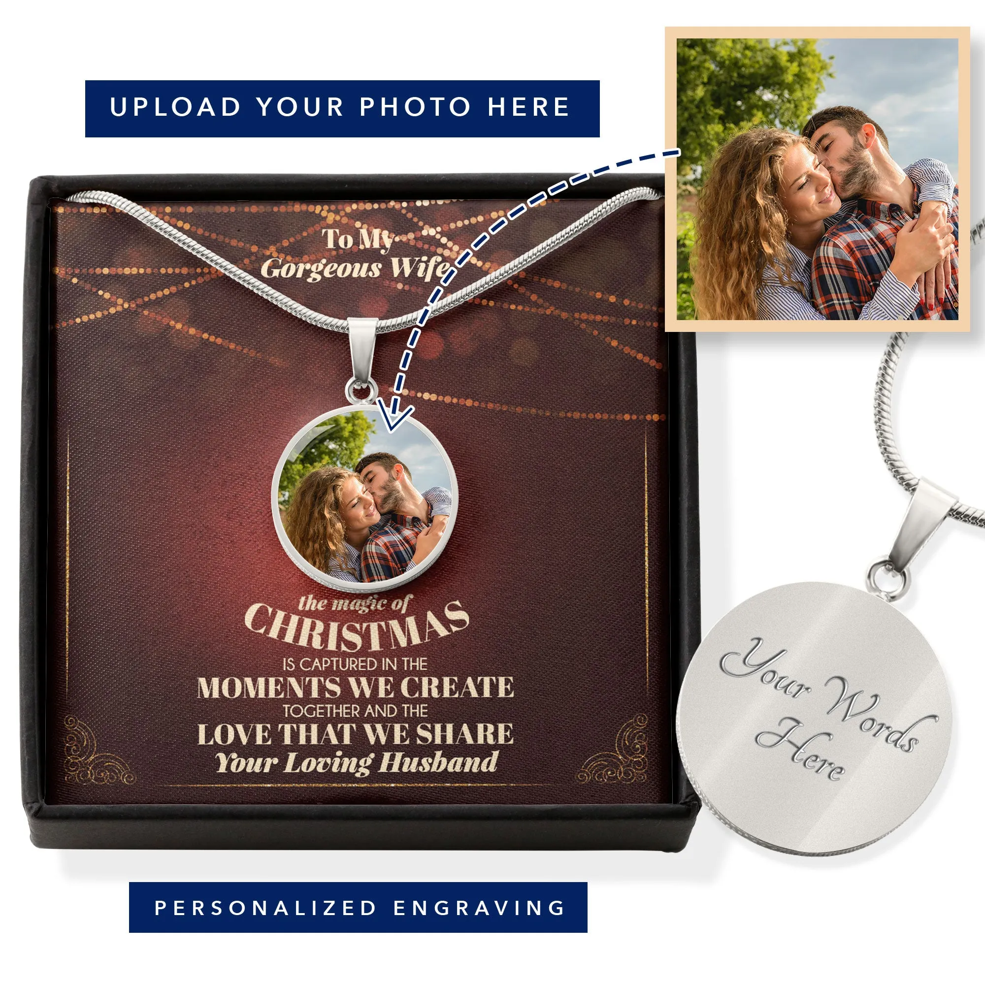 Personalized Photo To My Wife The Magic Of Christmas Luxury Circle Necklace