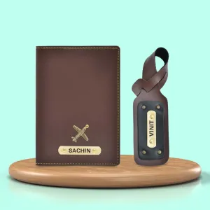 Personalized Unisex 2 Pcs Traveler Combo - BROWN