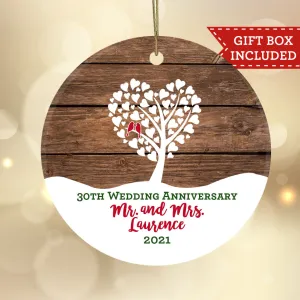 Personalized Wedding Anniversary Ornament - Rustic Heart Tree