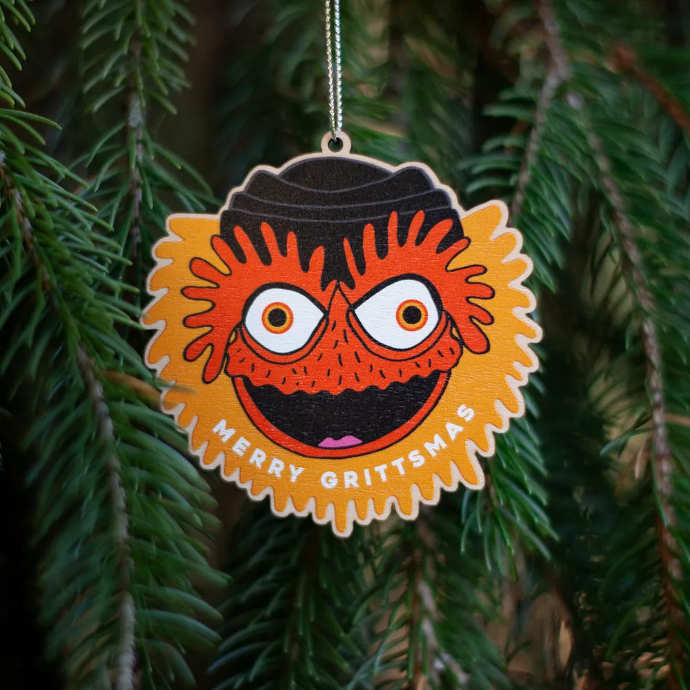 Philadelphia Christmas ornament, Gritty holiday ornament, Gritty tree ornament, wooden philadelphia christmas ornament, Merry Grittsmas