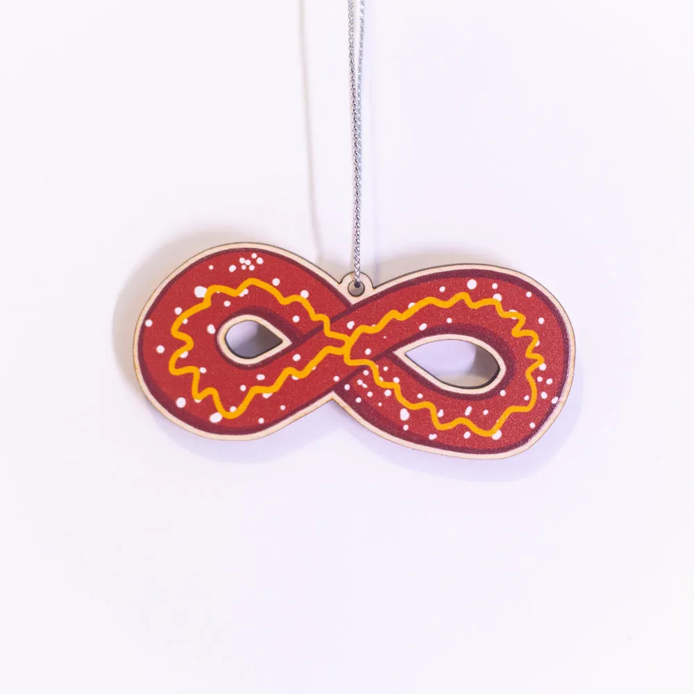 Philly pretzel Christmas ornament, soft pretzel holiday ornament, infinity pretzel tree ornament, wooden christmas ornament