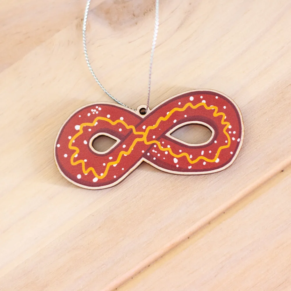Philly pretzel Christmas ornament, soft pretzel holiday ornament, infinity pretzel tree ornament, wooden christmas ornament
