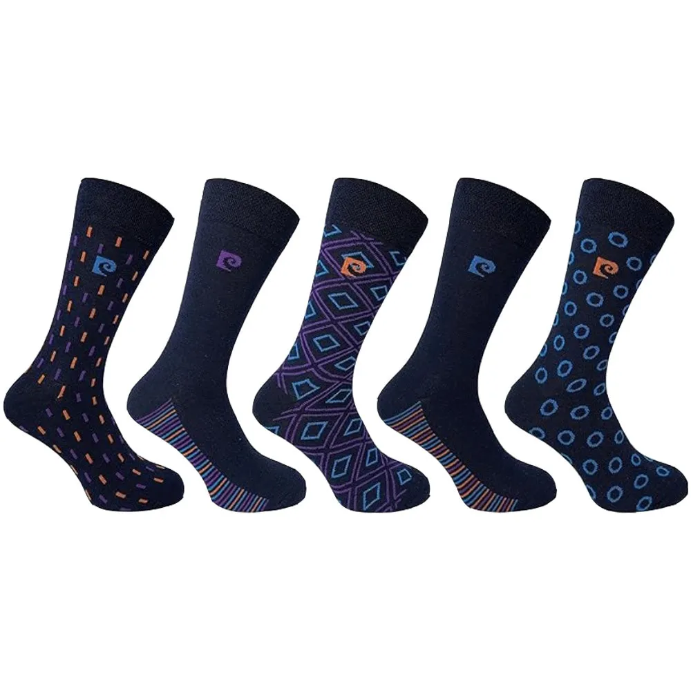 Pierre Cardin 5 Pack Socks - Assorted Geo Navy