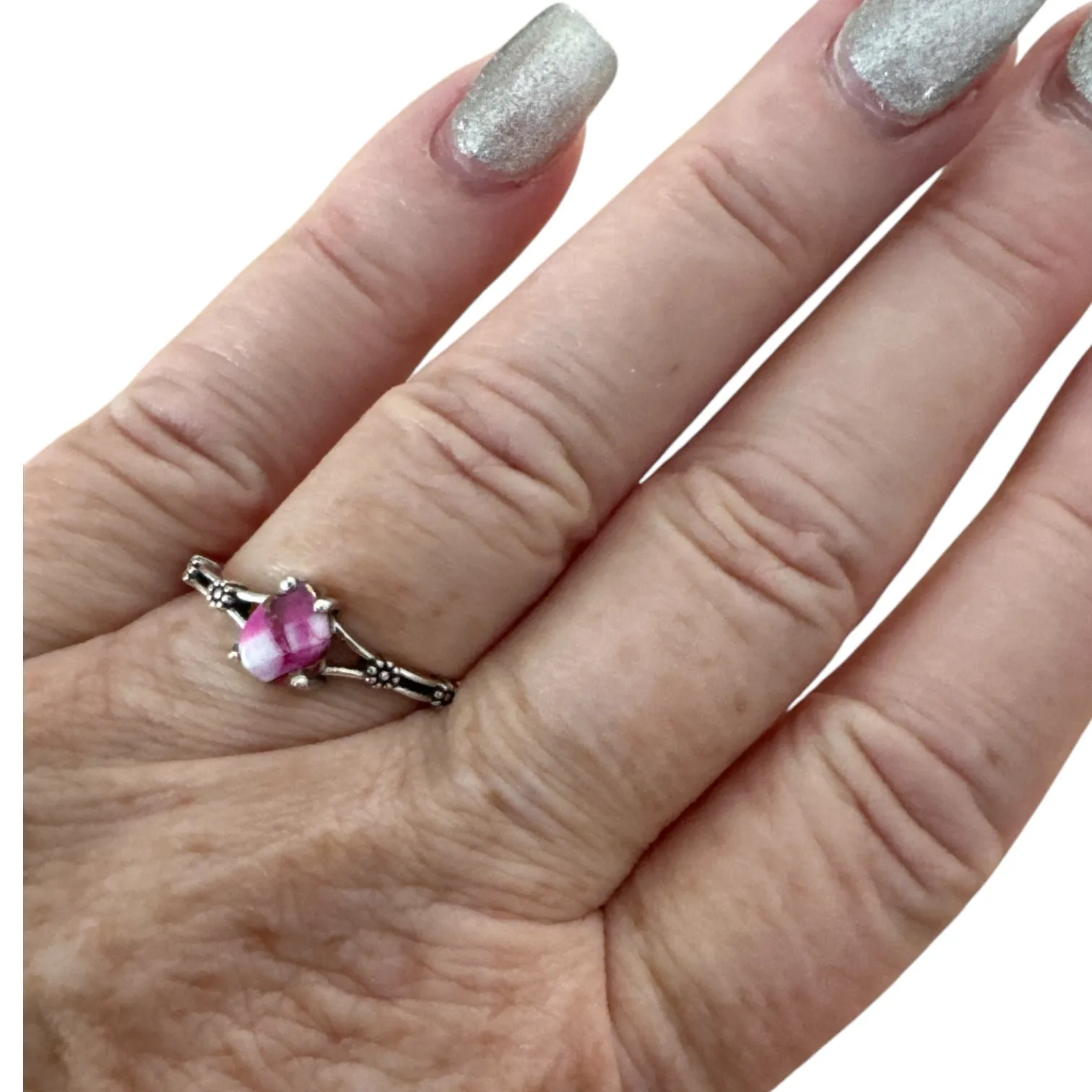 Pink Dahlia Solid 925 Sterling Silver Ring 7.5