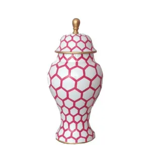 Pink Mesh Painted Ginger Jar 12"