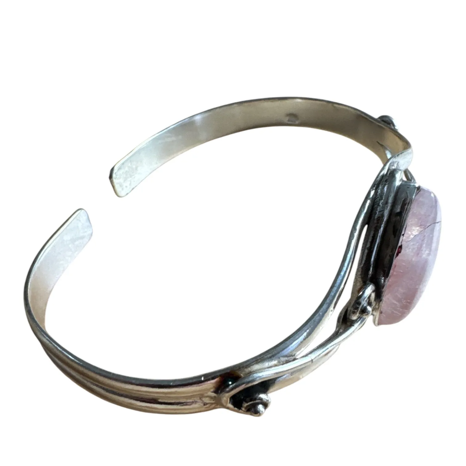 Pink Rainbow Moonstone Solid 925 Sterling Silver Cuff Bracelet