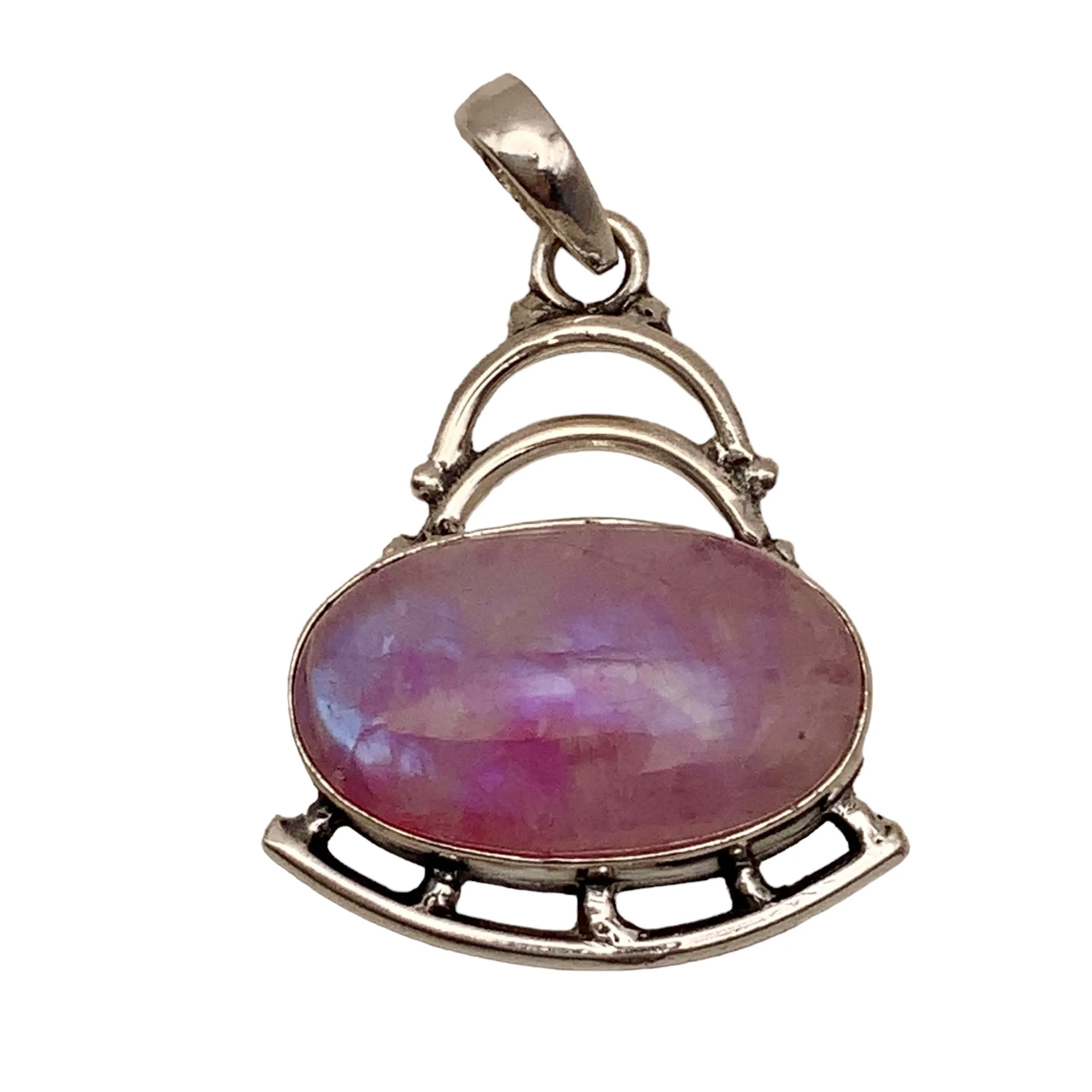 Pink Rainbow Moonstone Solid 925 Sterling Silver Pendant