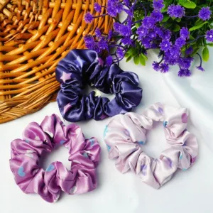 Pink,Blue & White Printed Scrunchies Set of 3