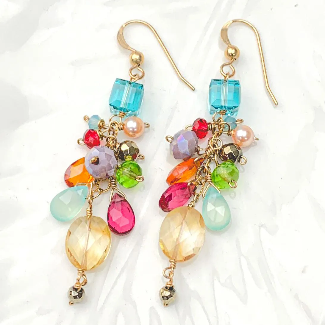 Playful Colorful Gems Mix Shape Earrings