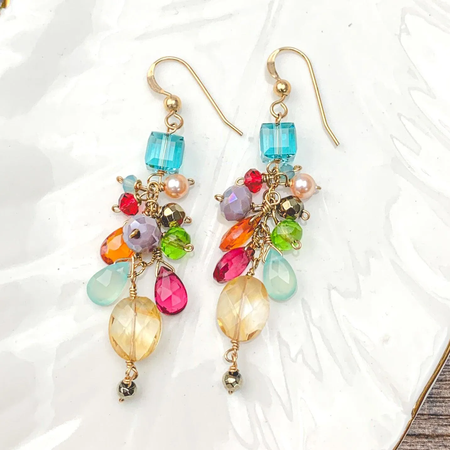Playful Colorful Gems Mix Shape Earrings