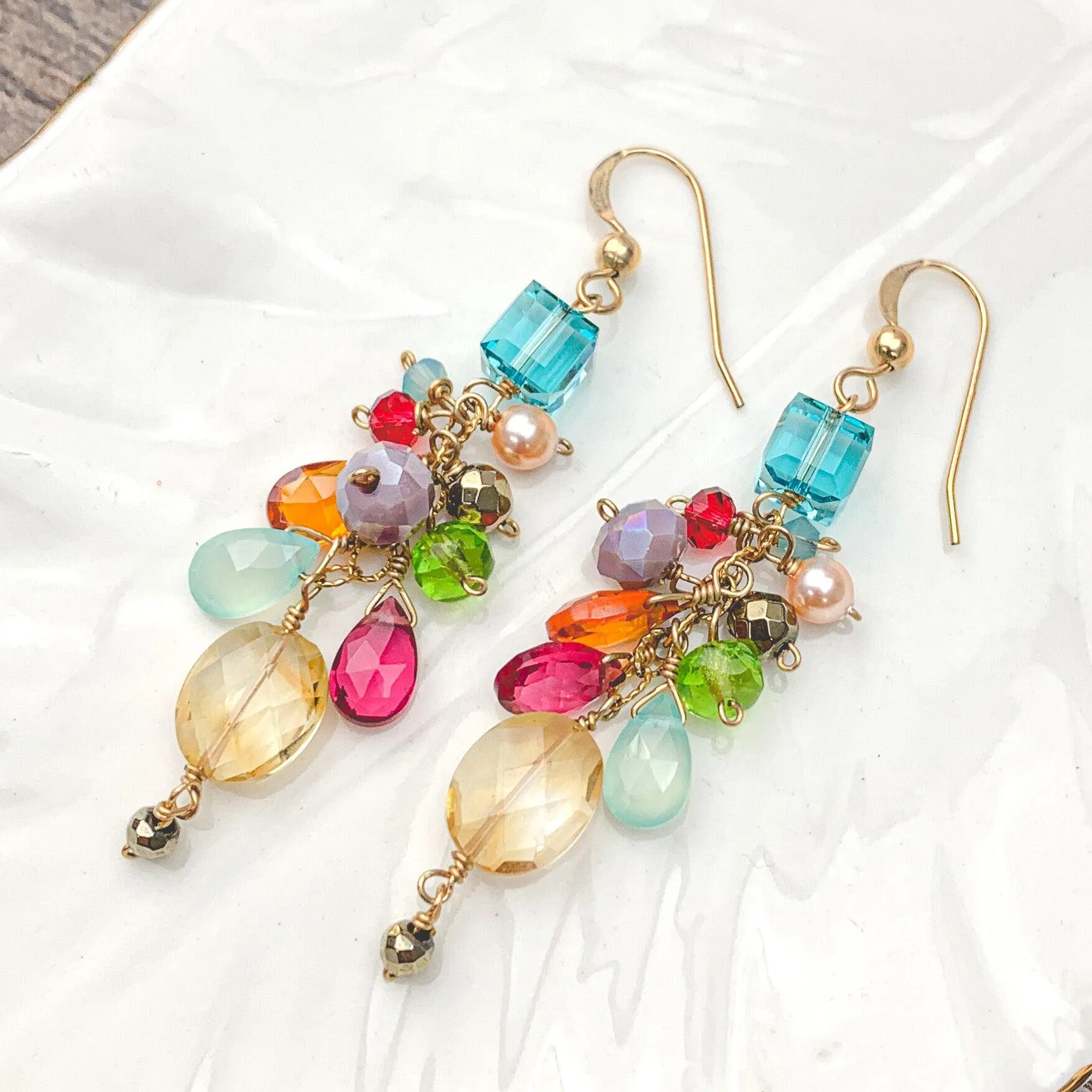 Playful Colorful Gems Mix Shape Earrings