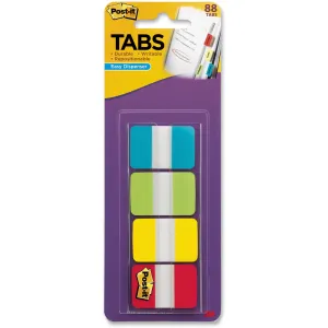 Post-it® Tabs, 1" x 1.5", Aqua/Lime/Yellow/Red