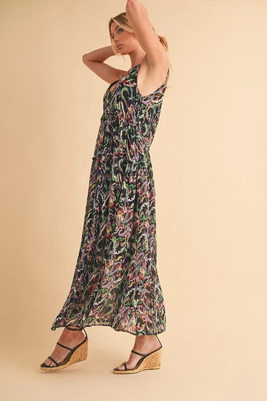 Printed V-Neck Frill Tiered Cami Dress
