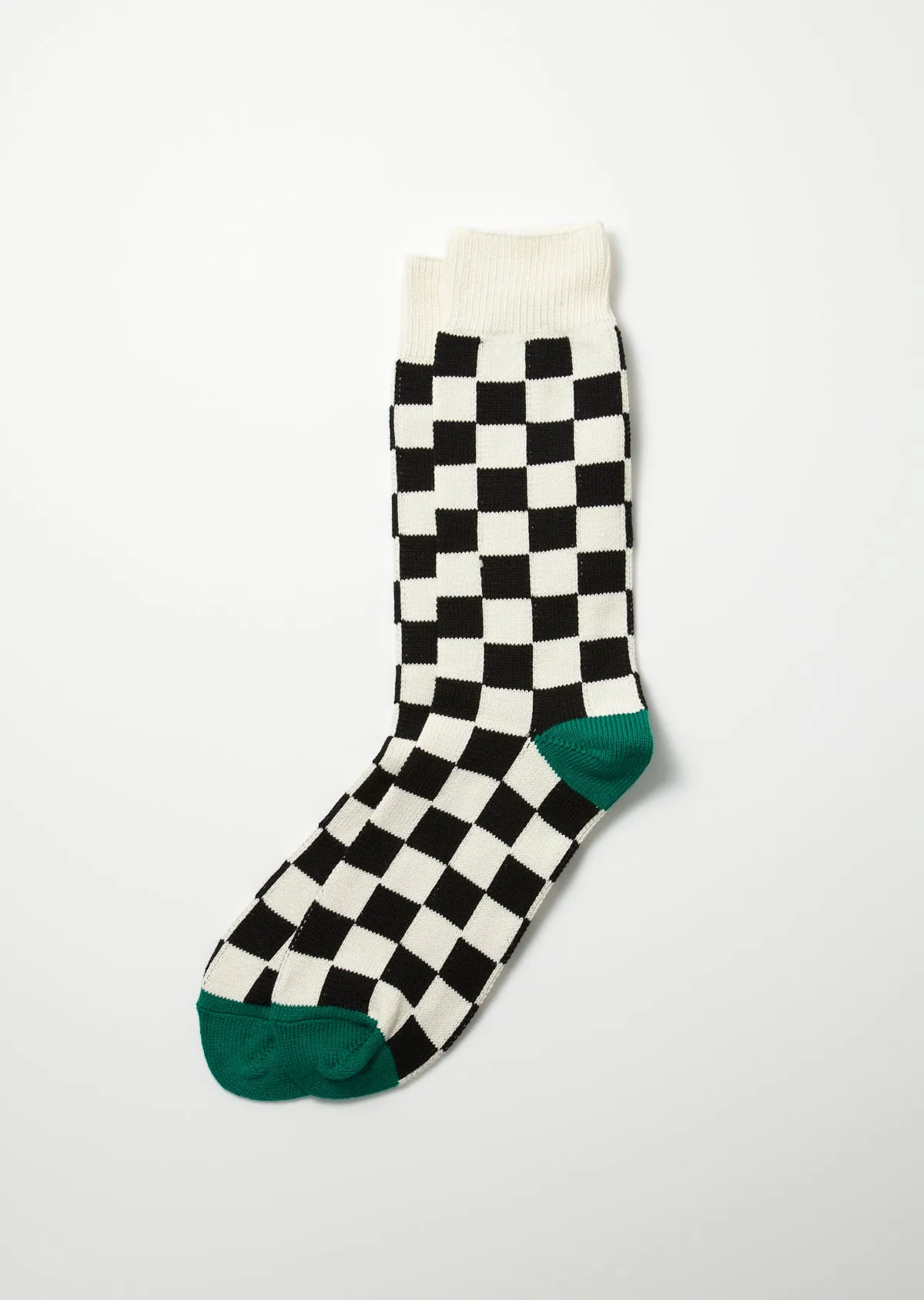 R1495 Checkerboard Crew Socks Ivry/Blk/Grn