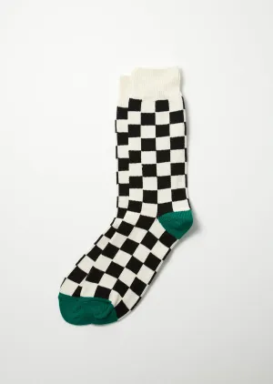 R1495 Checkerboard Crew Socks Ivry/Blk/Grn