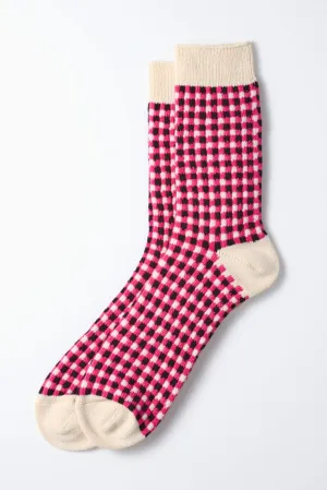R1506 Gingham Check Sock Pink/Black