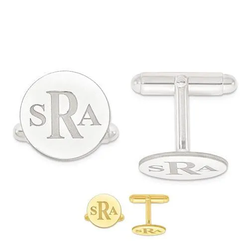 Recessed Letters Circle Monogram Round Cuff Links