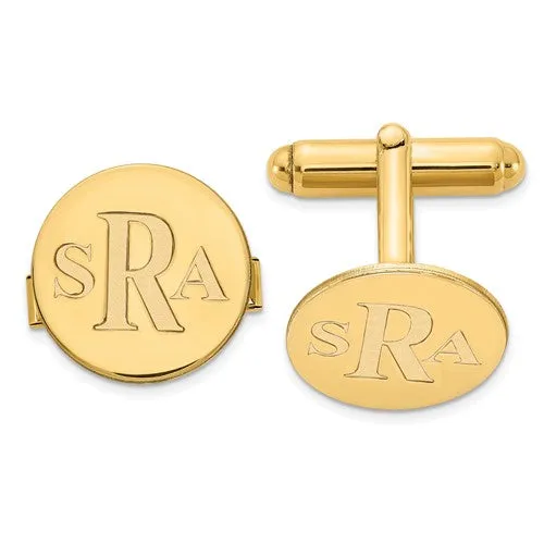 Recessed Letters Circle Monogram Round Cuff Links