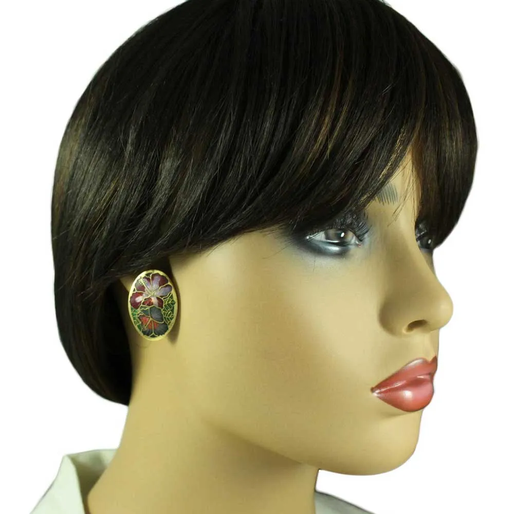 Red and Gray Hibiscus Cloisonne Necklace and Earring Set - CP90NBS