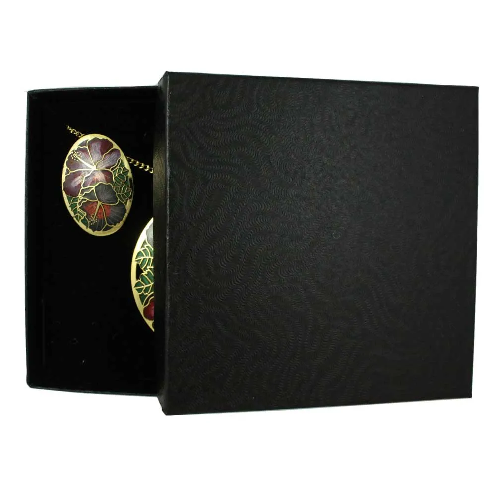 Red and Gray Hibiscus Cloisonne Necklace and Earring Set - CP90NBS